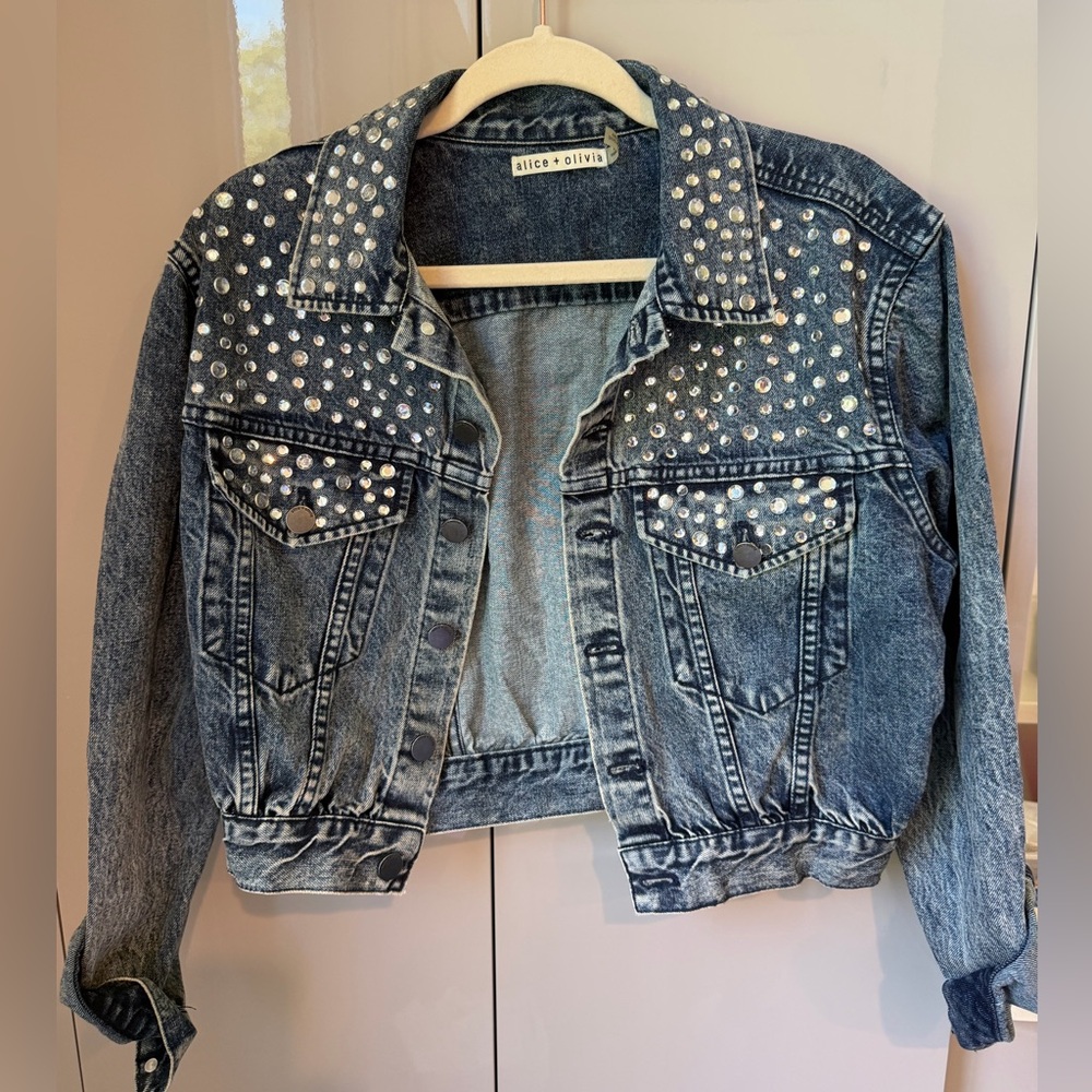 Alice + Olivia Blue Denim Jacket with Silver Studs